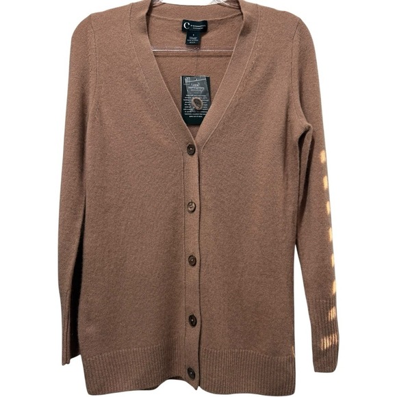 NWT‎ Bloomingdale's 2 Ply 100% Cashmere Camel / Tan Cardigan Sweater $188 Small - Picture 1 of 3